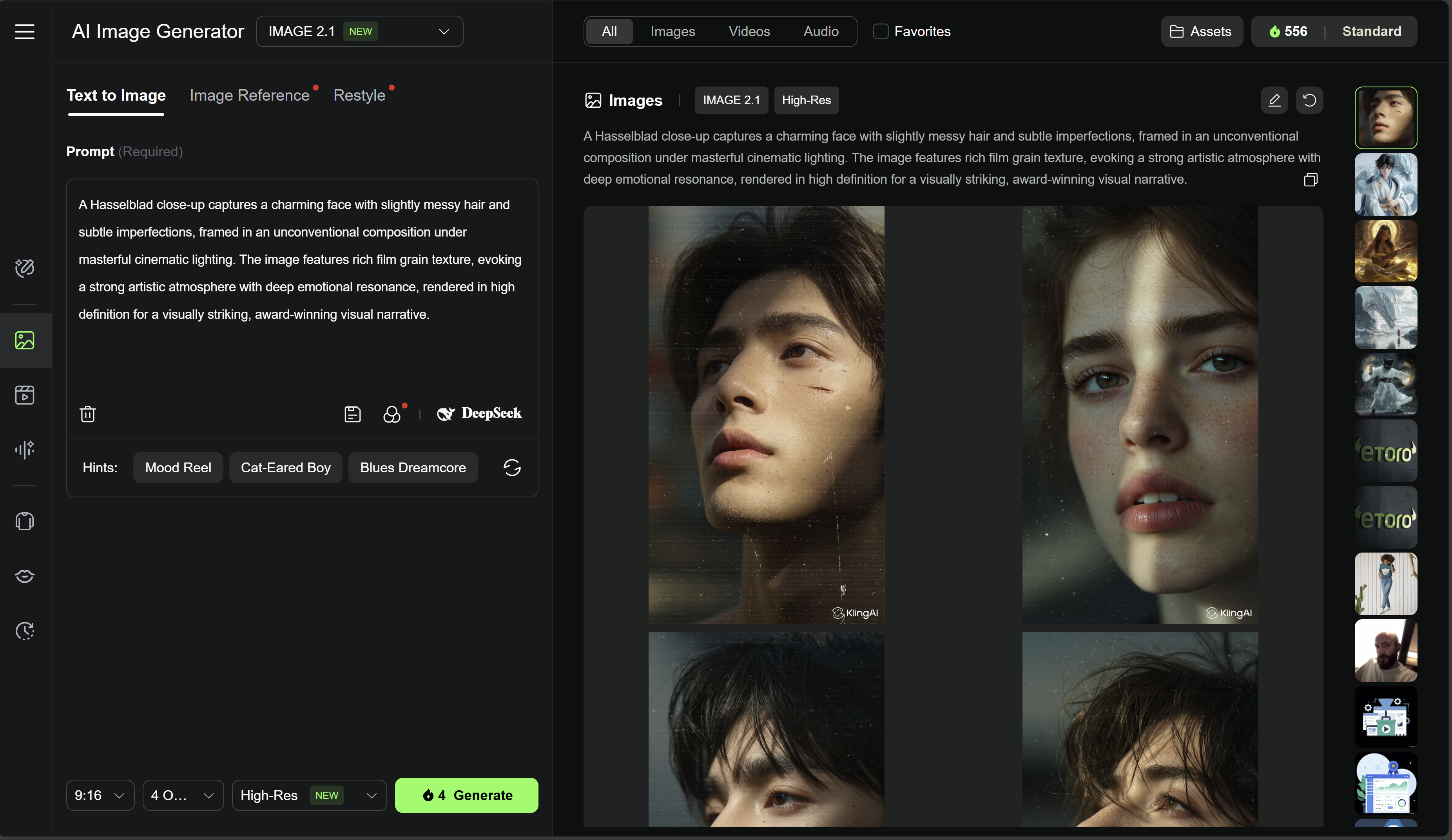 Kling AI — image-to-video screen (file: capture-imagegenerator.png)