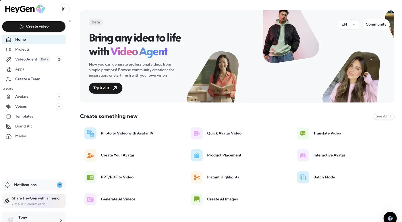 HeyGen dashboard interface